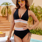 💃 Hoge Taille Buik Controle Kleur Blok De Bikini Inzetten