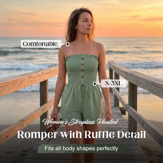🎉 Laatste dag! 50% KORTING 💃 Dames strapless tube romper met ruches, shirring, strik vooraan en wijde pijpen.