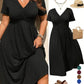 Plus Size V-Hals Geplooide Korte Mouw Midi Jurk, Casual Zomer Vloeiende A-Lijn Jurk