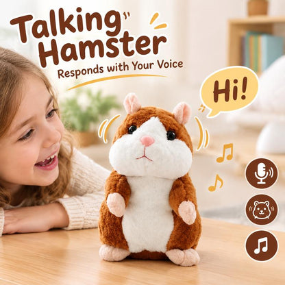 🐹🎄 Spreek tegen deze hamster en hij praat terug! Zacht, grappig en met een bewegend hoofdje – 15 cm. Verkrijgbaar in 3 kleuren en kersteditie!