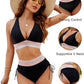 💃 Hoge Taille Buik Controle Kleur Blok De Bikini Inzetten