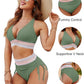 💃 Hoge Taille Buik Controle Kleur Blok De Bikini Inzetten