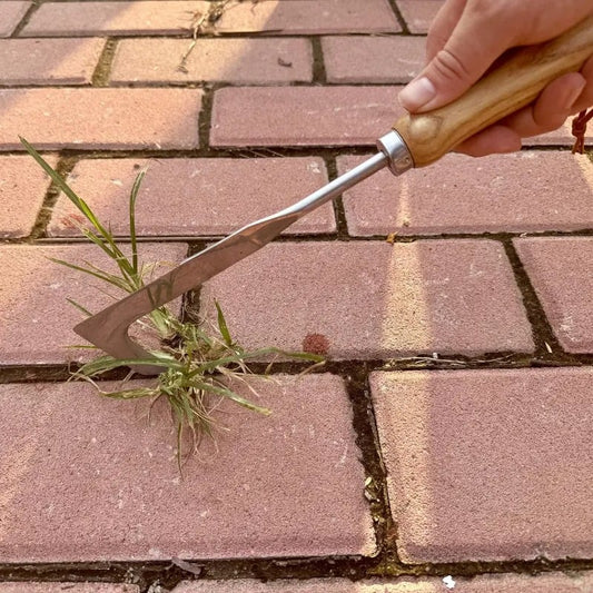 Handmatige Onkruidverwijderaar met Houten Handvat, Stevige Metalen Onkruidverwijderaar voor Bestratingsvoegen, Terrastegels & Tuinonkruid verwijderen