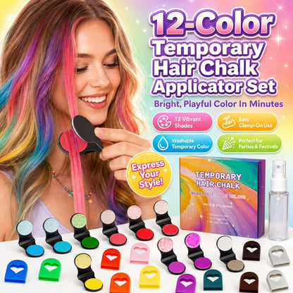 🌈 12-Kleuren Tijdelijke Haarkrijtset – Met Applicator | Snel Kleur in je Haar Zonder Permanente Verandering ✨ NL