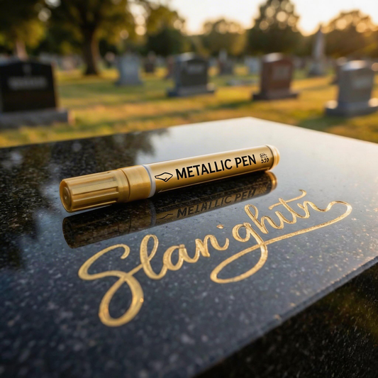 Gouden markerpen voor het herstellen van vervaagde grafsteenopschriften