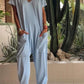 Casual V-hals Effen Kleur Jumpsuit