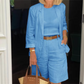 Dames Casual Tweedelige Set met Open Voorkant Top & Shorts