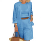 Dames Casual Tweedelige Set met Open Voorkant Top & Shorts