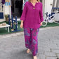 Dames casual bedrukte blouse met lange mouwen en wijde broek 2-delige set