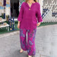 Dames casual bedrukte blouse met lange mouwen en wijde broek 2-delige set
