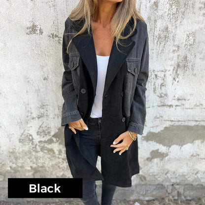 🎁🎉Nieuw 49% korting 💖 Denim Shorts Patchwork Mid-Length Trench Coat🥰