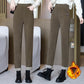 Dames Hoge Taille Warme Nep Fleece-gevoerde Broeken