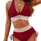 💃 Hoge Taille Buik Controle Kleur Blok De Bikini Inzetten