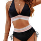💃 Hoge Taille Buik Controle Kleur Blok De Bikini Inzetten
