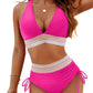 💃 Hoge Taille Buik Controle Kleur Blok De Bikini Inzetten