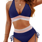 💃 Hoge Taille Buik Controle Kleur Blok De Bikini Inzetten