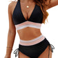 💃 Hoge Taille Buik Controle Kleur Blok De Bikini Inzetten