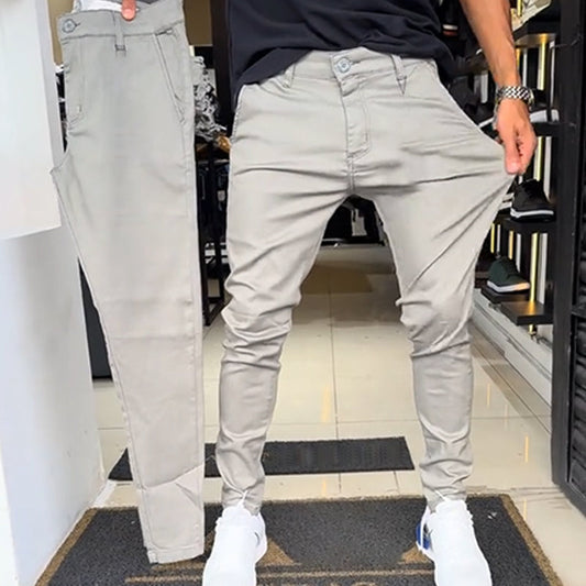 Slim-fit casual broek in effen stof voor heren