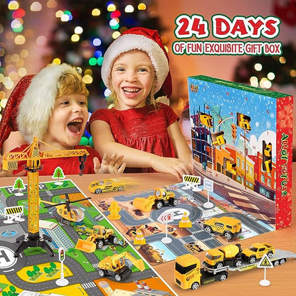 🚗Adventskalender voor jongens: speelgoedsets met bouwvoertuigen van lichtmetaa