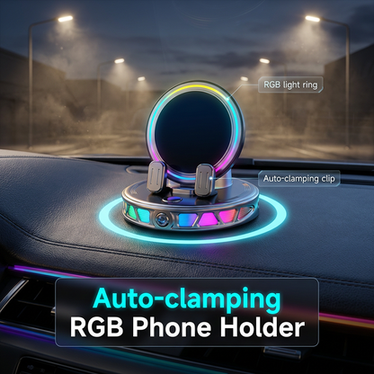 🚗 360° draaibare autohouder met draadloos opladen en RGB-sfeerverlichting