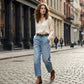 Damesjeans met hoge taille en verkort model