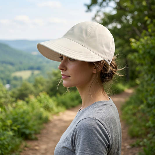 🎁✨Elegante opvouwbare zonnehoed voor dames met UPF 50+ – Brede katoenen buckethoed met nekflap en verstelbare band 🌞 | Inpakbaar, ademend en strandklaar