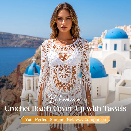 👙 NU 50% KORTING! 🌊 Boheemse gehaakte strandcover-up met kwastjes – Luchtig, soepel vallend & boho-chic – perfect voor aan het zwembad, op het strand of op zomervakantie – met verstelbare pasvorm 🧶