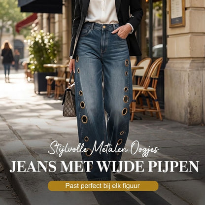 ✨TIJDELIJKE ACTIE👖Unieke wijde jeans met metalen oogjes | Exclusief ontwerp, geen dubbele stijl